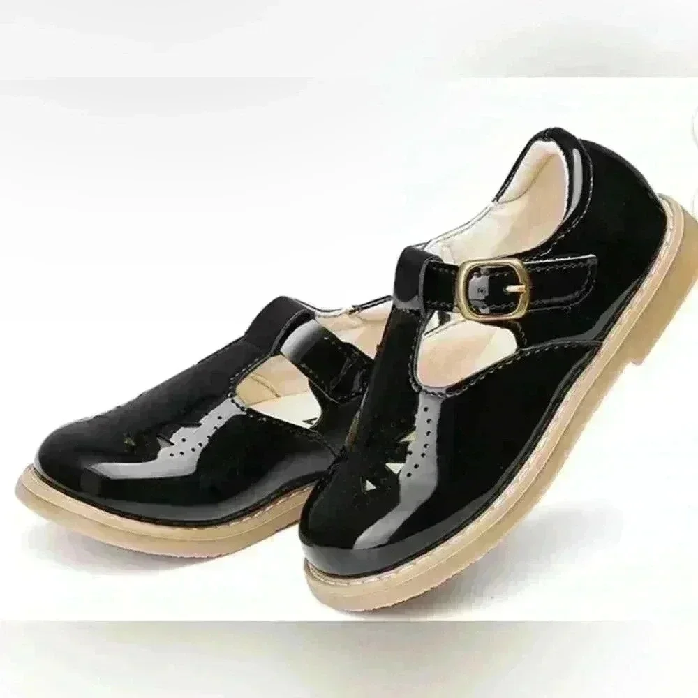 MG‎ Baby Black Patent Leather Mary Jane Buckle Shoes Toddler Kids Size 6.5